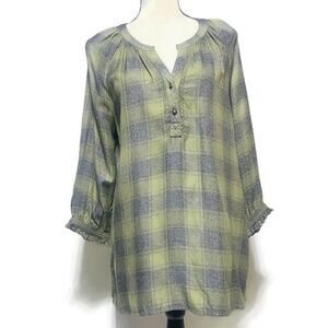 Caffe Marrakesh Pullover Top Women's Medium Green Plaid 3/4 Sleeves NWT